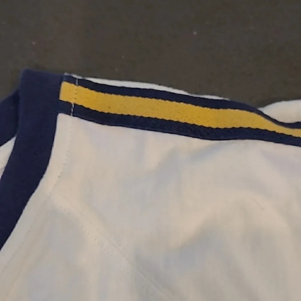 OCI Relaxed White Cotton Shirt with Blue and Yellow on arms